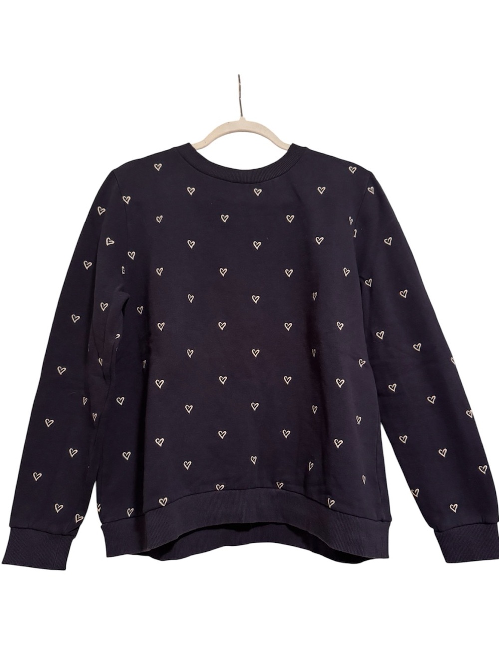 Women’s Navy & White Heart Embroidered Crewneck Sweatshirt - Sz Small